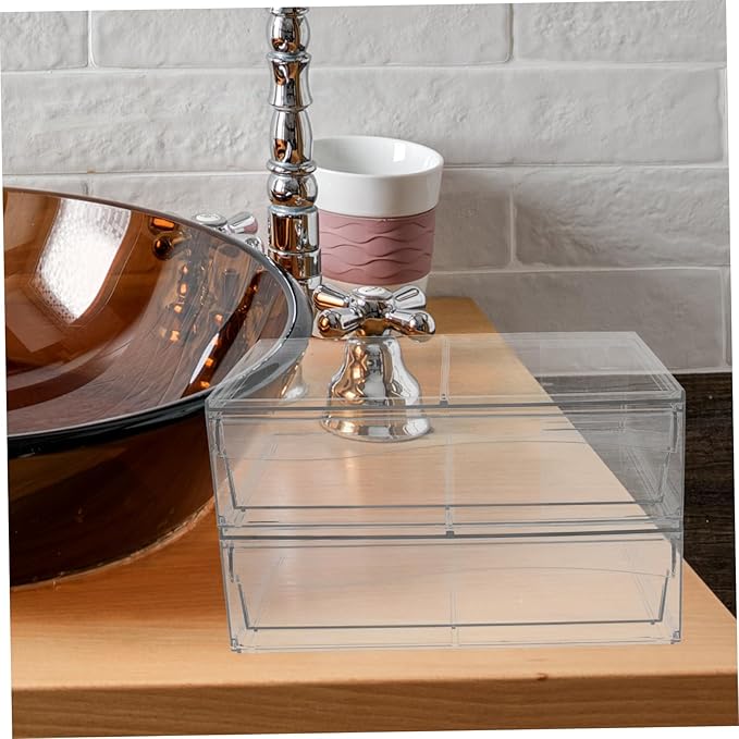 ABOOFAN 2Pcs Type Desk Organizer with Stackable Design Acrylic Makeup Storage Box for Efficient Desktop Bathroom Organization for Cosmetics and Accessories