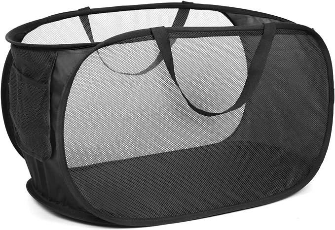 4 Pack Collapsible Laundry Baskets, Foldable Laundry Basket with Pocket, Durable Pop Up Hampers, Reinforced Handles Dirty Clothes Hamper for Laundry, Bedroom, Bathroom, Dorm, Travel or Camping Black