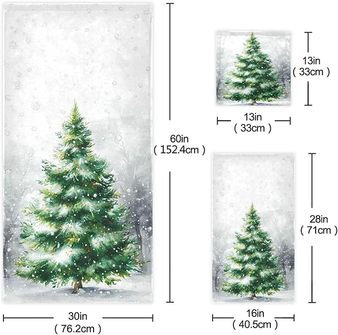 Christmas Winter Towels Set of 3 Rustic Christmas Tree with Snowflakes Bathroom Towel Soft Absorbent Bath Hand Towels Washcloth Guest Towel Sets Xmas Holiday Decor