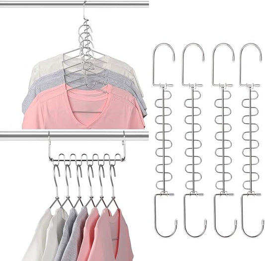 GEFTOL Metal Space Saving Hangers 12 Slots New Version Hanger Magic Cascading Hanger Closet Wardrobe Clothes Organizer(4 Pack)