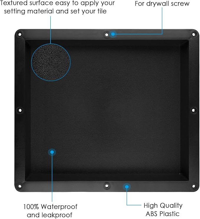 Suteck 16-Inch x 14-Inch x 6-Inch Recessed Shower Niche, Single Shelf, Ready for Tile, Black
