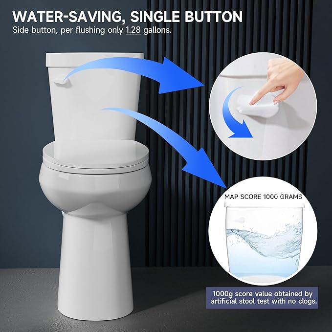 Elongated Extra Tall Toilet 21 Inch for Seniors 1.28 GPF Tornado Single Flush - Two Piece Comfort High Toilet for Bathroom, 20.5 Inch Bowl Height 21.25 Inch Seat Height, 12" Rough In, White