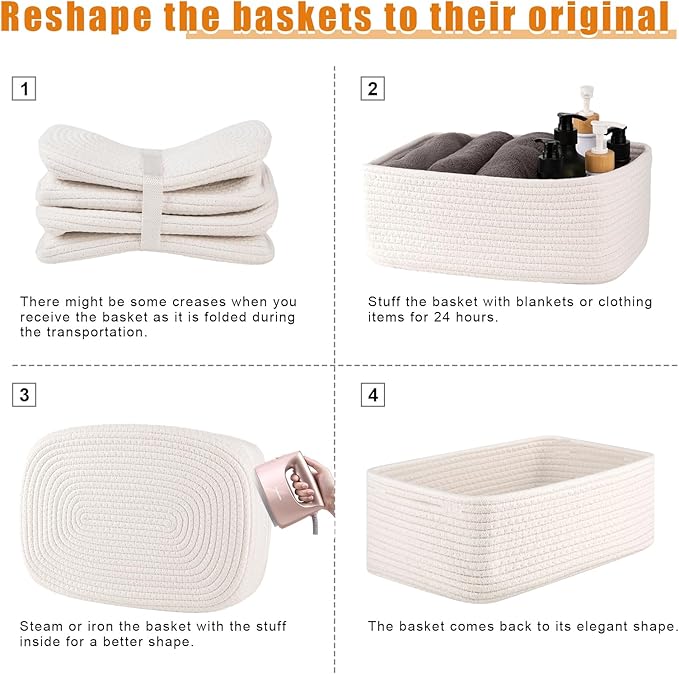 OIAHOMY 4 Pack Storage Baskets for Organizing, Small Bins for Shelves, Cute Decorative Storage Bins, Organizer Baskets for Gifts Empty,13''Lx8.7''Wx5.1''H, White