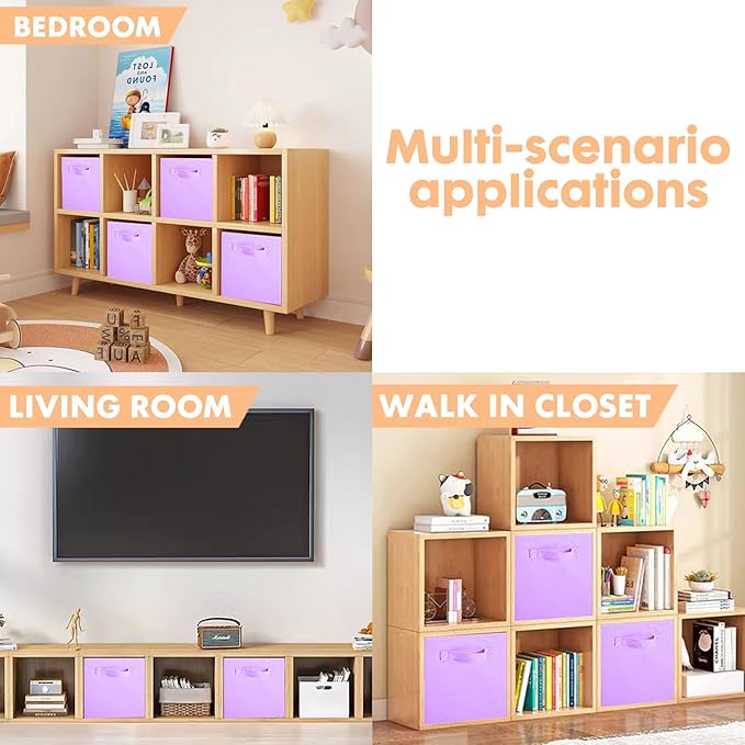 ShellKingdom Storage Bins, Foldable Fabric Storage Cubes And Cloth Storage Organizer Drawer For Closet And Toys Storage, 13 X 13 X 13 INCH, 6 Pack (Lavender)