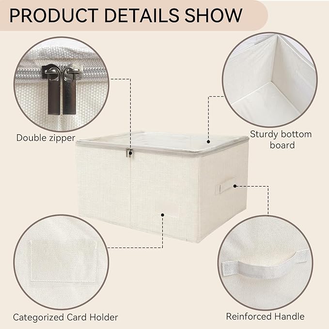 Large Fabric Storage Bins with Lid,Foldable Storage Boxes with Zipper&Clear Window,Closet Organizers and Storage Basket for Clothes Blanket Sheets,2-Pack