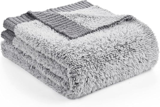 Amélie Home Knit Throw Blanket for Couch, Super Soft Fuzzy Cozy Throw, Giftable Knitted Blanket for Women Men, Birthday, Sofa Bed Living Room Decor, 60" x 80", Heather Grey