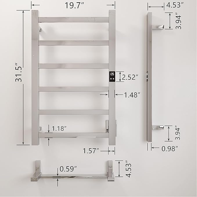 Electric Towel Warmer | Super Thin | with Timer & Temperature Multi-Level Adjustments | Hardwired & Plug-in | 6 Bar Polished Finish