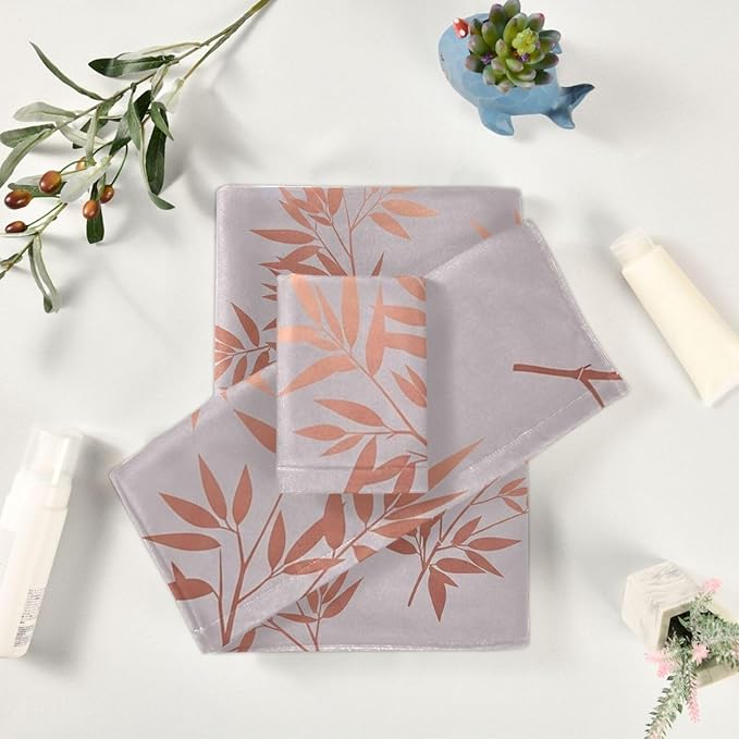 Pink Gold Branches Towels Set of 3 Rose Golden Leaves Art Bathroom Towel Soft Absorbent Bath Hand Towels Washcloth Guest Towel Sets Bathroom Decorations