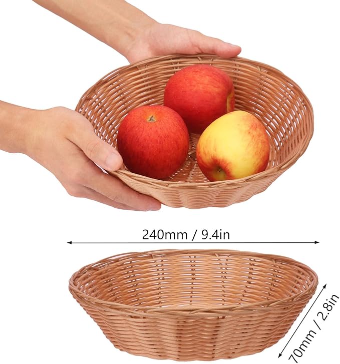 9.5 Inch Round Poly Wicker Baskets - Bulk 11 Pack for Serving, Empty Gifts, Small Wicker - Durable Bread and Food Serving for Home & Restaurant Use