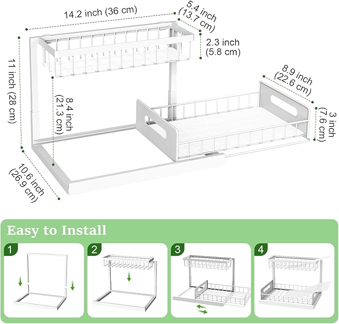 Tool-free installation of REALINN under sink organizer with suction cups and adhesive tape
