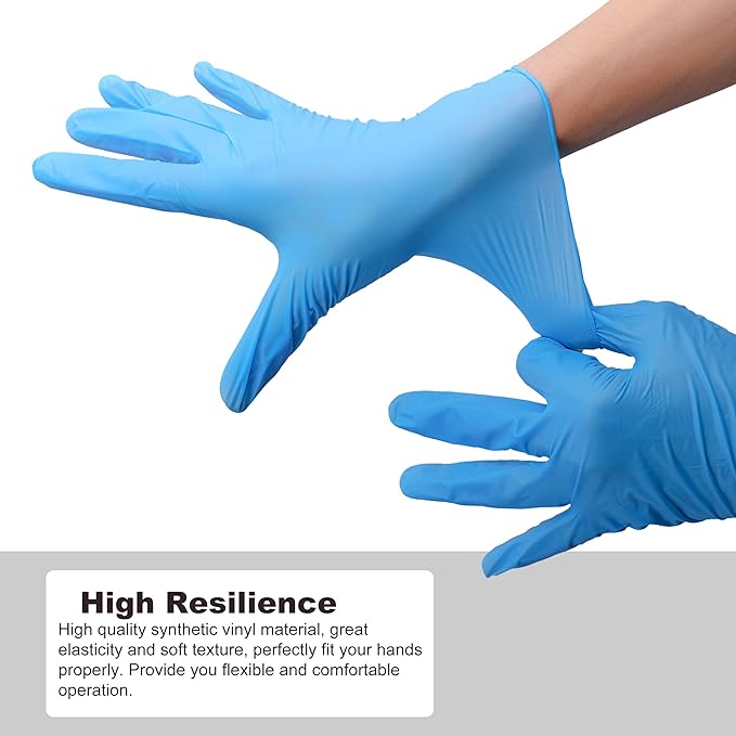 Disposable Gloves Large, Nitrile and Vinyl Blend Material Gloves, Latex Free, 4 Mil,100 Pc. - Food Grade Glove for Cleaning, Food Prep,Hair Dye,Tattoo, Blue