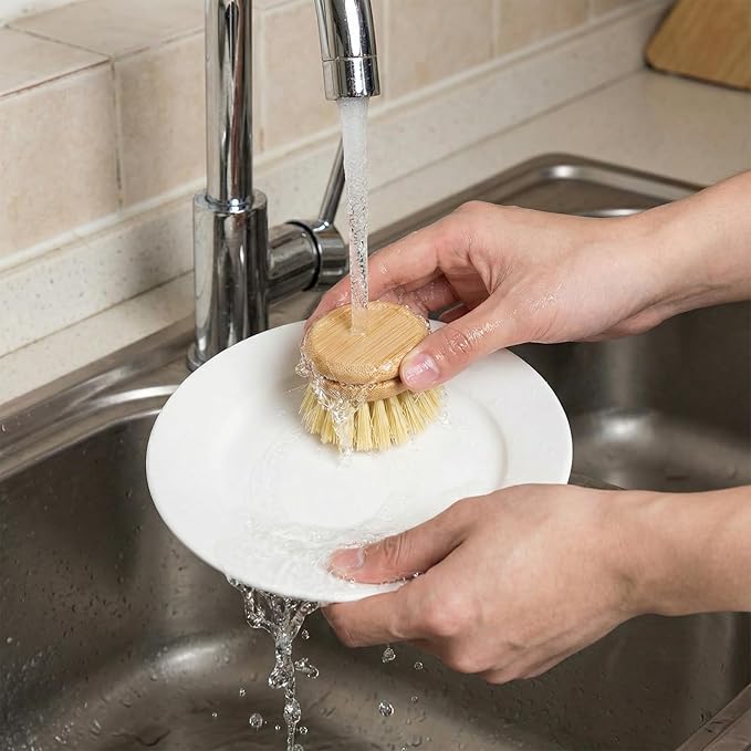 10 Pcs Bamboo Dish Brush Replacement Heads, Bamboo Dish Scrubber Soft Sisal Bristle Scrubber for Kitchen Room Cleaning Supplies