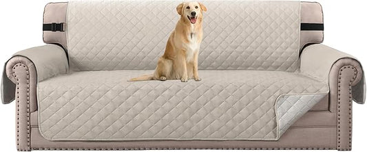 H.VERSAILTEX Reversible Sofa Cover Couch Cover for 3 Cushion Couch Water Resistant Sofa Cover for Living Room Quilted Furniture Washable Couchs Protector(Oversized Sofa, Pale Oak)