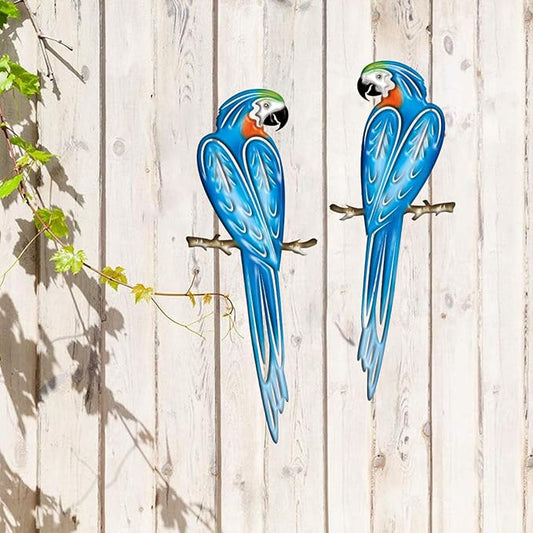 EiGreen Metal Bird Wall Art Decor 3D Outdoor parrot Sculpture, Hanging Garden Metal Wall Decor Suitable for Gardens Fence Patio Living Room Bedroom Yard Gift