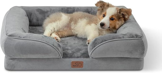 Bedsure Orthopedic Dog Bed Medium Size Dogs - Washable Small Medium Dog Cat Bed Waterproof, Comfort Cats Couch Sofa with Washable Removable Cover, Pets Bed with Nonskid Bottom, Grey, 28"