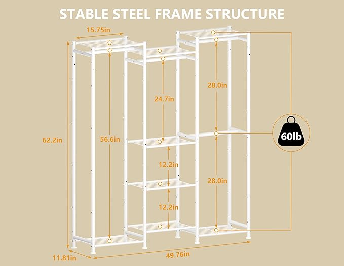 HOMIDEC Wardrobe Closet, 4 Hanging Spaces Portable Clothes Rack,Free Standing Closet Organizer and Storage System with Hanging Rods,Clothing Rack Suitable for Cloakroom,Bedroom,Entrances,etc.White