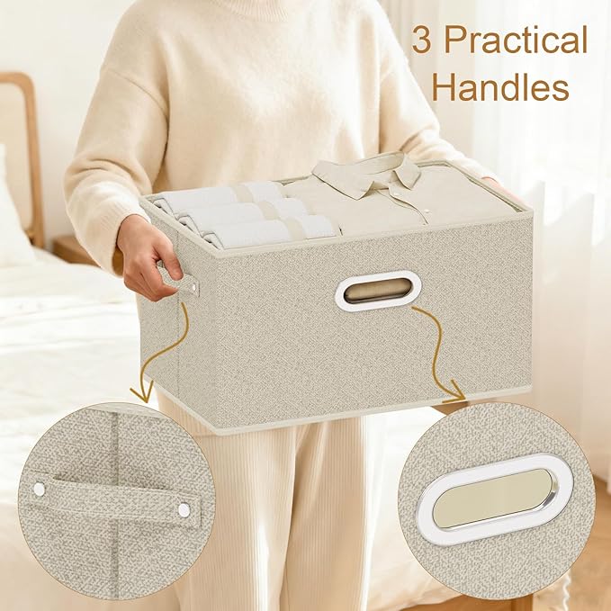 Open Storage Baskets, Collapsible Cube Bins, Fabric Container Organizer with Metal Handles, Boxes for Shelves, Closet, Living Room, 13x9.1x7.9in, Grey and Beige, 2 Pack