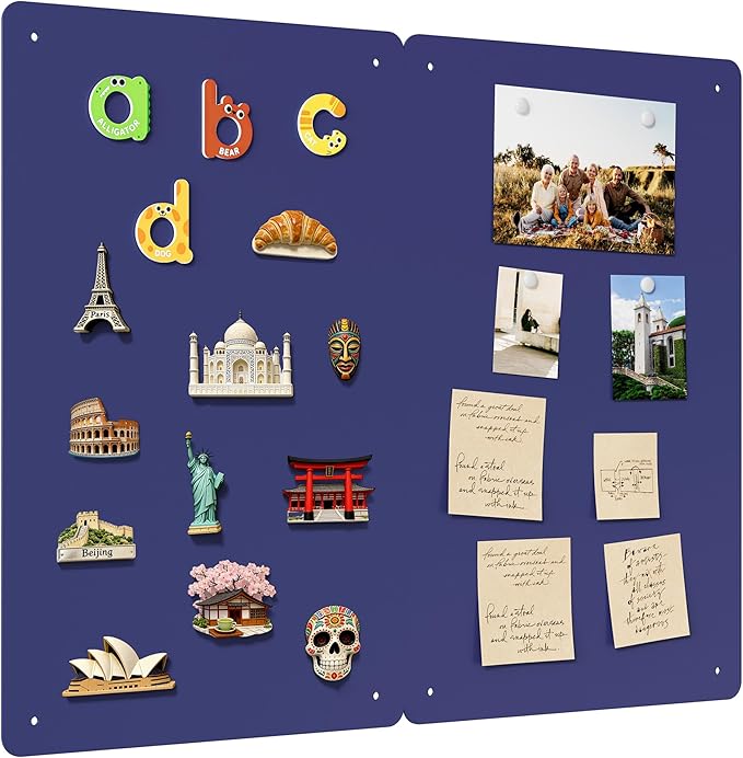 2 Pack Magnetic Board for Wall, 17.5" x 11.4" Magnet Bulletin Memo Board, Metal Sheets to Display Magnetic Letter Number Souvenir, Notes, Poetry, Photos, Blue