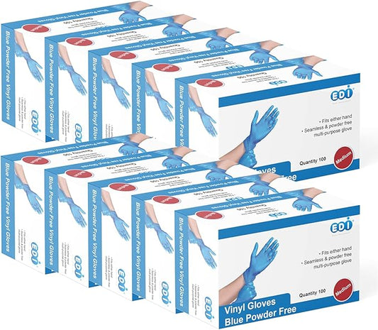 EDI Wholesale: Disposable Vinyl Gloves Medium, 1000 pcs (Blue) - Powder-Free, Latex-Free