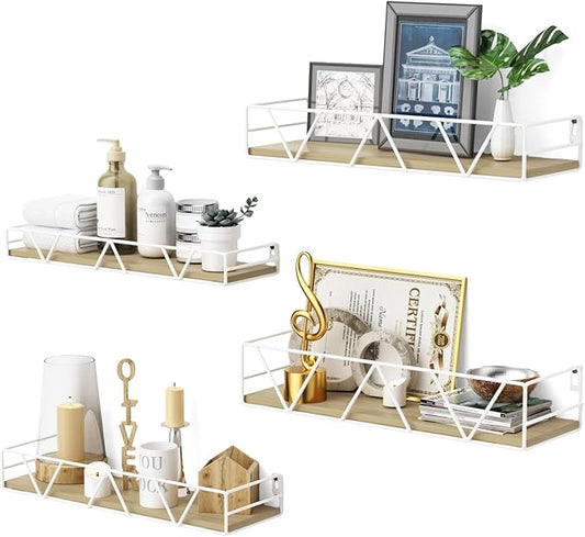 Floating Shelves Set of 3, Home Wood Wall Shelf, Farmhouse Shelf for Bedroom, Wall Mounted Floating Shelf for Living Room, Bedroom, Bathroom, Kitchen, Office (White-4pcs)