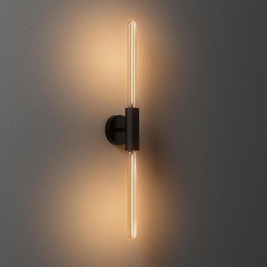 ALAMPEVER Wall Sconce with T10 Bulbs, Modern Bathroom Black Wall Sconces, Clean Lines Design, Dimmable Wall Light for Bedroom, Living Room, Hallway, Entryway, Café, and Bar