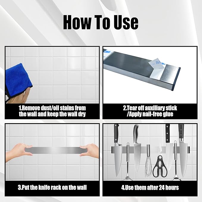 Magnetic Knife Strips, Magnetic Knife Holder for Wall 16 Inch, Stainless Steel Knife Magnetic Strip Use as Knife Bar, Knife Holder for Kitchen Utensil Organizer
