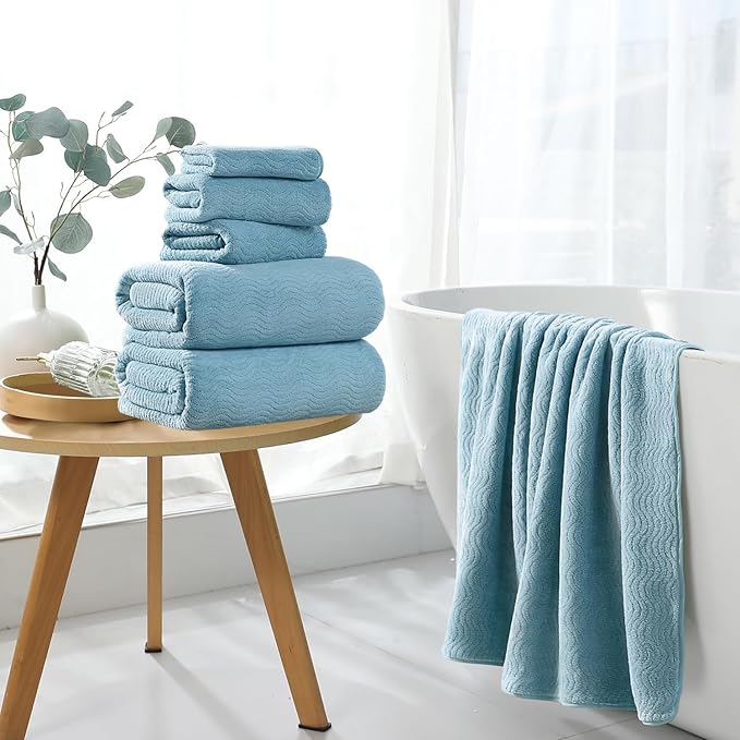 8 Piece Bath Towel Set — 2 Oversized Large Bath Sheet,2 Hand Towels,4 Washcloths — Ultra Soft Bath Towel Set for Bathroom Hotel Gym Spa,Highly Absorbent Quick Dry Bathroom Towel Collections,Turquoise