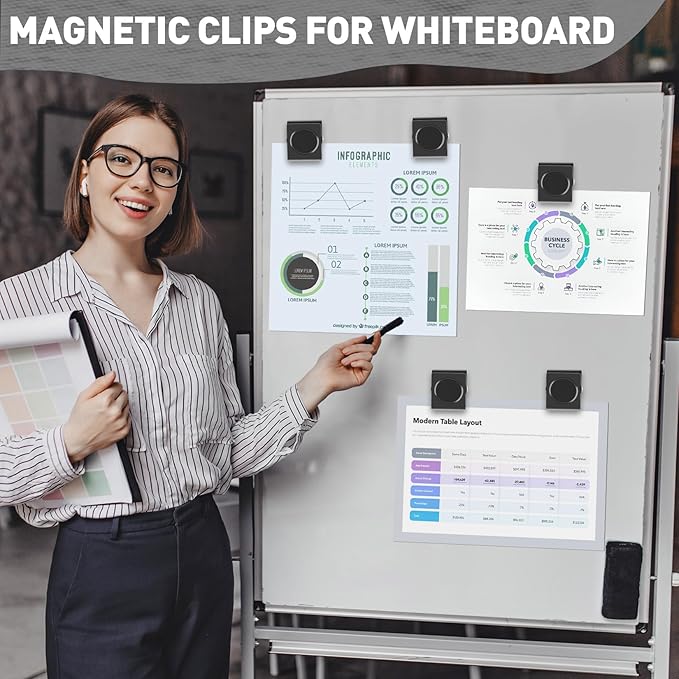 Grtard Strong Magnetic Clips, 2.2 Inch Extra Large Magnetic Clips Heavy Duty, 8Pack Magnet Clip for Fridge, Clip Magnets for Refrigerator, Whiteboard, Classroom, Kitchen, Office Organizer (Black)