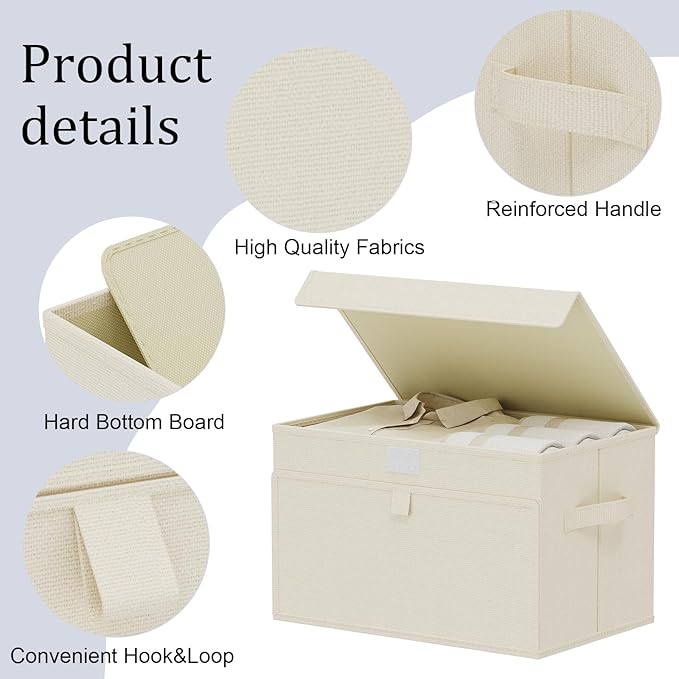 Convenient Storage Bins for Taking Clothes, Fabric Boxes with Flip Cover, Collapsible Organizer with Handles, Cube Baskets for Home, Bedroom, Closet, 15x9.8x9.8in, Beige, 2 Pack