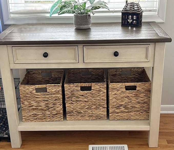 10.5x10.5in Storage Baskets,1 Pack Water Hyacinth Baskets,Foldable Handwoven Storage Cubes,Wicker Cube Baskets Laundry Organizer Totes for Bathroom, Bedroom, Laundry, Pantry, Shelves