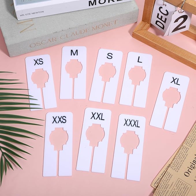 8 Pcs Closet Rack Dividers White Rectangular Closet Dividers for Hanging Plastic Clothing Hanger Divider Rack Size Divider Reusable Closets Separators Labels Preprinted in 8 Sizes