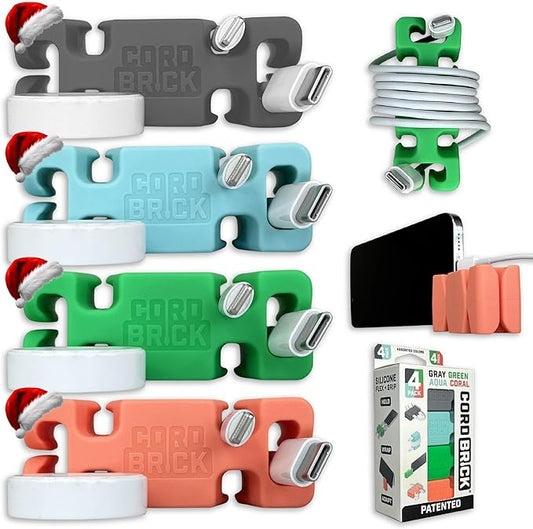 CordBrick 4pk Weighted Cord Holder for Nightstand - Phone Charger Cable Management for Travel - Phone Accessory Stocking Stuffers for Adults - Multipurpose Gift for Home, Office, Assorted