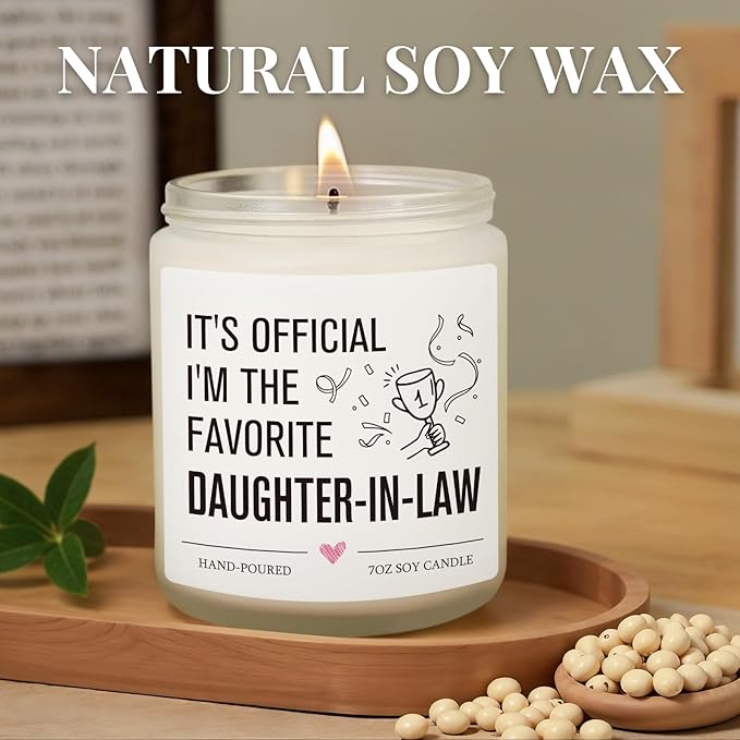 Daughter in Law Gifts, Mothers Day, Birthday, Christmas, Wedding Gifts for Daughter-in-Law, Sons Girlfriend, Future DIL, DIL Gift from Mother in Law, Officially Favorite Child Daughters Candle Gift
