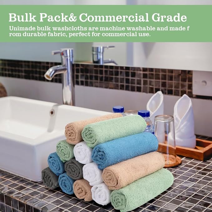 Washcloths Bulk 200 Pack Face Towels (12" x 12"), Highly Soft Wash Cloths and Hand Towels, Fast Drying Multi-Purpose Microfiber Cleansing Cloths for Bathroom, Hotel, Spa, and Salon -Multicolor
