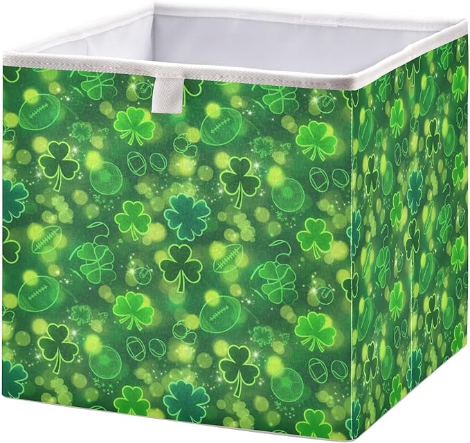 Bolaz Green Clover St Patricks Day Closet Organizers Storage Cubes Storage Bins Shelf Baskets Containers for Home Room Office,Square