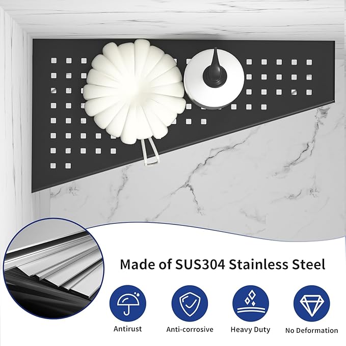 Corner Shower Shelf, Matte Black 12" Trapezoid Grout in Shampoo Shelf, 304 Stainless Steel Grid Design Recessed Bathroom Shelf for Tiled Wall