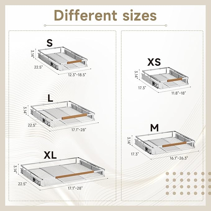 1 Pack Expandable Pull Out Cabinet Organizer，Side Mounting 23.2~39.99"x22.5"Cabinet Pull Out Shelves, Expandable Slide Out Spice Rack for Kitchen Bathroom Office