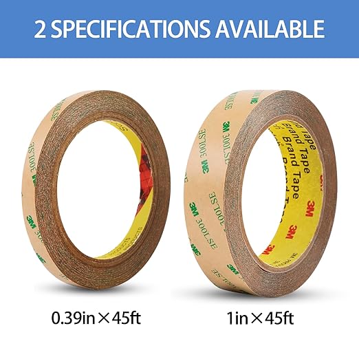 300LSE Double Sided Tape, 1in×45ft Clear Adhesive Mounting Tape Heavy Duty, Removable Picure Hanging Strips, Transparent Scrapbook Stickers, Thin Sticky Tape for Craft, Poster, LED Strips