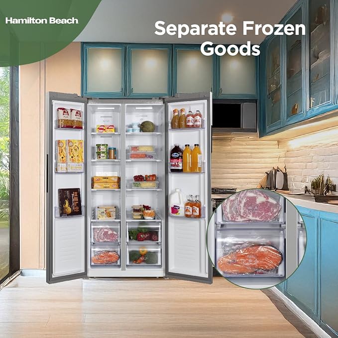 Hamilton Beach HBF1558 15.6 cu ft Counter Depth Full Size Refrigerator, Side Doors, Stainless
