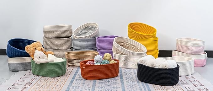 CubesLand Rectangle Woven Cotton Rope Organizer, Small Rainbow Basket for Kids, Baby & Pets' Toys, Shelves Storage