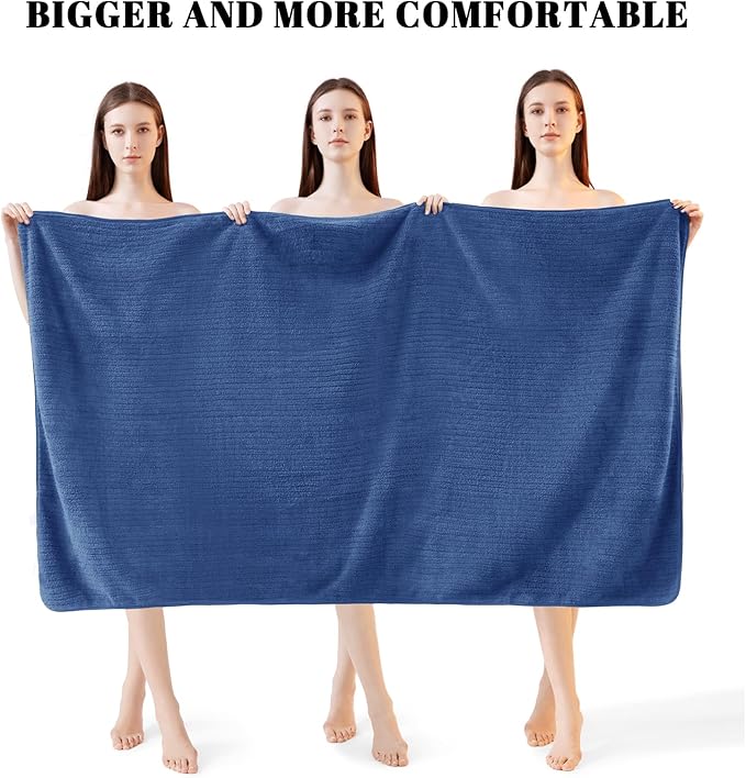 Bath Towels Set of 4 Extra Large 35 x 70 Inches,Luxury Thick High Absorbent and Quick Dry Bath Sheet,Ultra Soft Microfiber,Bathroom,Beach,Yoga,Sport,SPA,Fitness (Navy Blue)
