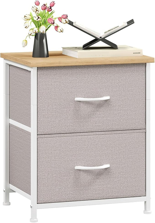 Somdot Nightstand, Small Dresser for Bedroom with 2 Drawers, Bedside Table Night Stand End Table with Fabric Bins for Bedroom Kids Closet Dorm Guest Room, Ash Grey