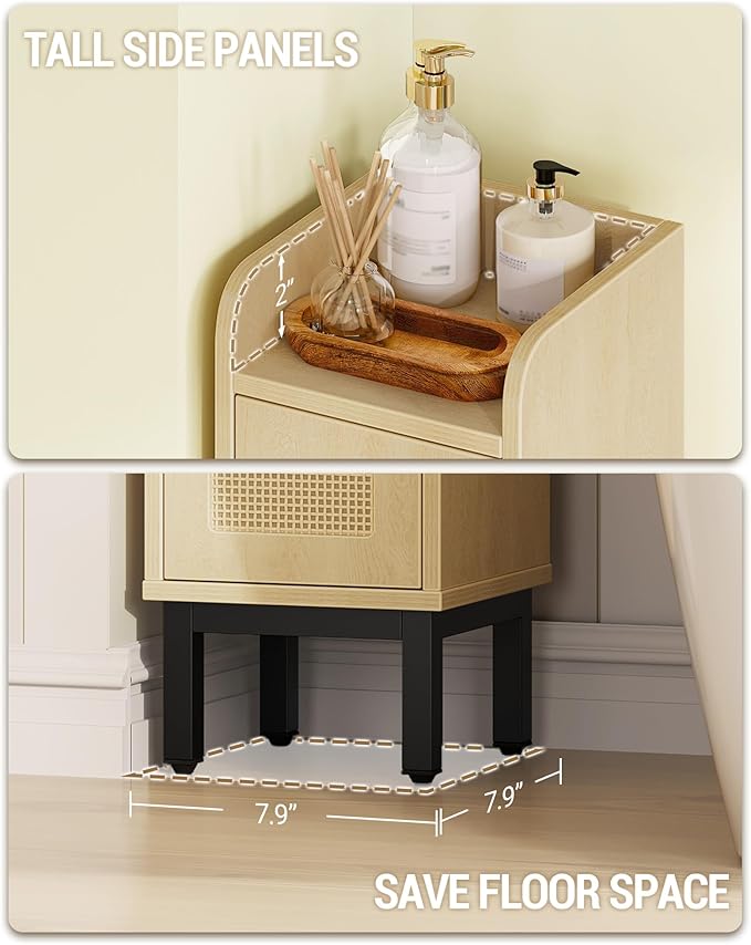 Slim Bathroom Storage Cabinet, Narrow Bathroom Organizers and Storage with 4 Adjustable Feet, Laundry Room Organization for Small Space, Kitchen, Living Room, 3 Doors Rattan Yellow BC22302Y