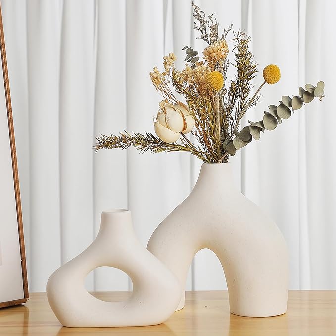 Minimalist White Ceramic Vase Set of 2 — Matte Frosted Finish, Handcrafted