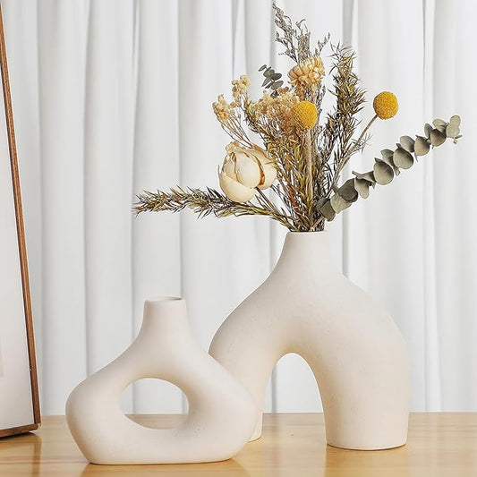 Minimalist White Ceramic Vase Set of 2 — Matte Frosted Finish, Handcrafted