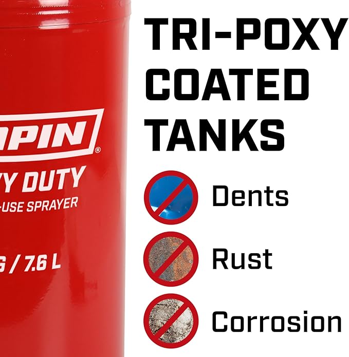 Made in The USA, 1244 2-Gallon Tri-Poxy Steel Tank Sprayer for Lawn, Home and Garden, Red