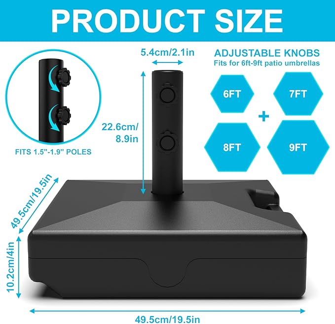 GT GETCO TECH Umbrella Base with Wheels and Handle, Heavy Duty Umbrella Stand Base 120lbs, Fillable Umbrella Base Outdoor Base for Patio, Poolside, Deck, Lawn, Windproof, Fits Most Sized Umbrellas
