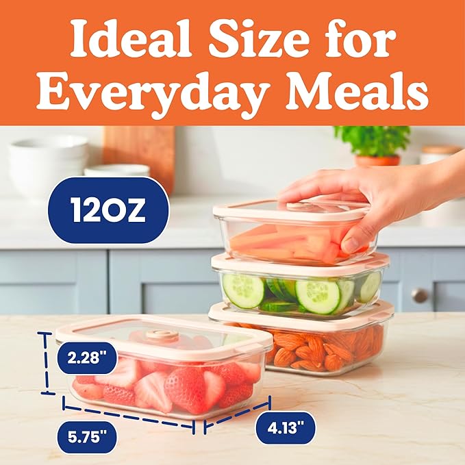 Ziruma Non-Toxic 1.5 cup Glass Food Storage Containers with Lids - Overnight Oats, Plastic Free Meal Prep, Reusable, Airtight, Microwave and Freezer Safe, 4 Pack