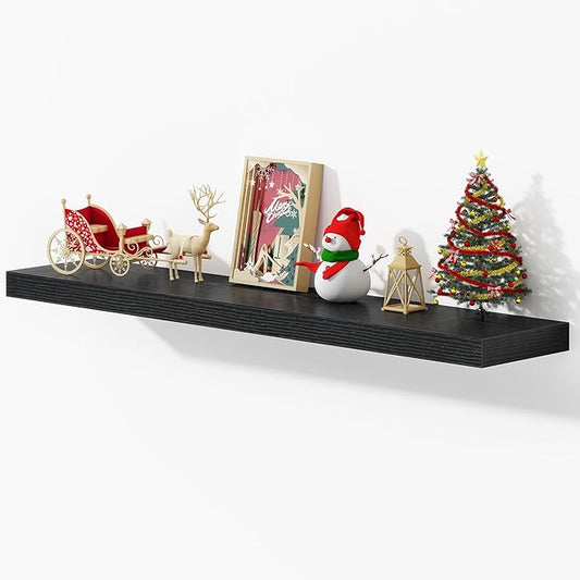Dreamland 48 Inches Floating Shelves for Wall, 9.3" Deep Long Floating Shelves Set of 1, Large Display & Storage Shelf, Wall Shelf for Bathroom Bedroom Living Room Kitchen Office, Black