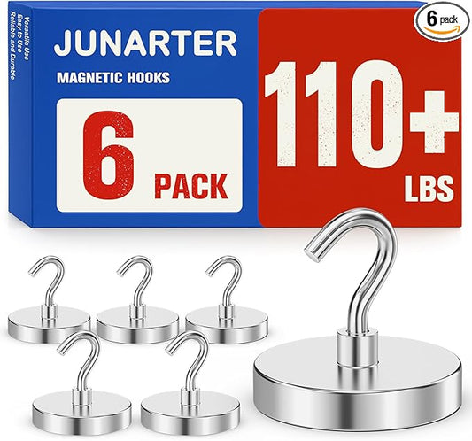 6Pack Strong Magnetic Hooks Heavy Duty, Magnet Hooks, 110lbs Metal Magnetic Hooks for Cruise Cabins, Magnet with Hooks, Magnet Hook, Magnetic Hook for Hanging, Refrigerator, Garage